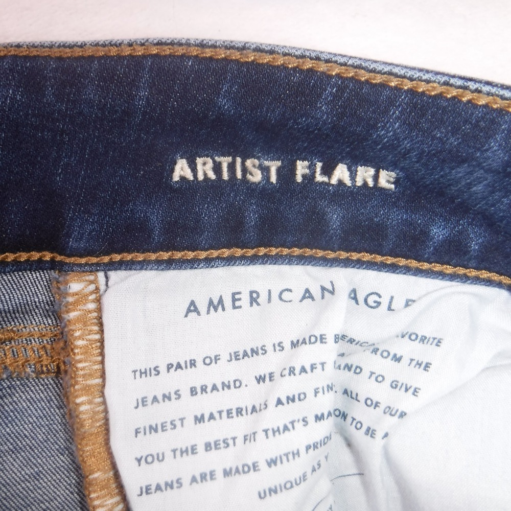 American Eagle Artist Flare Jeans Womens 8 X-Long Super Stretch Dark Wash Blue - Picture 5 of 15